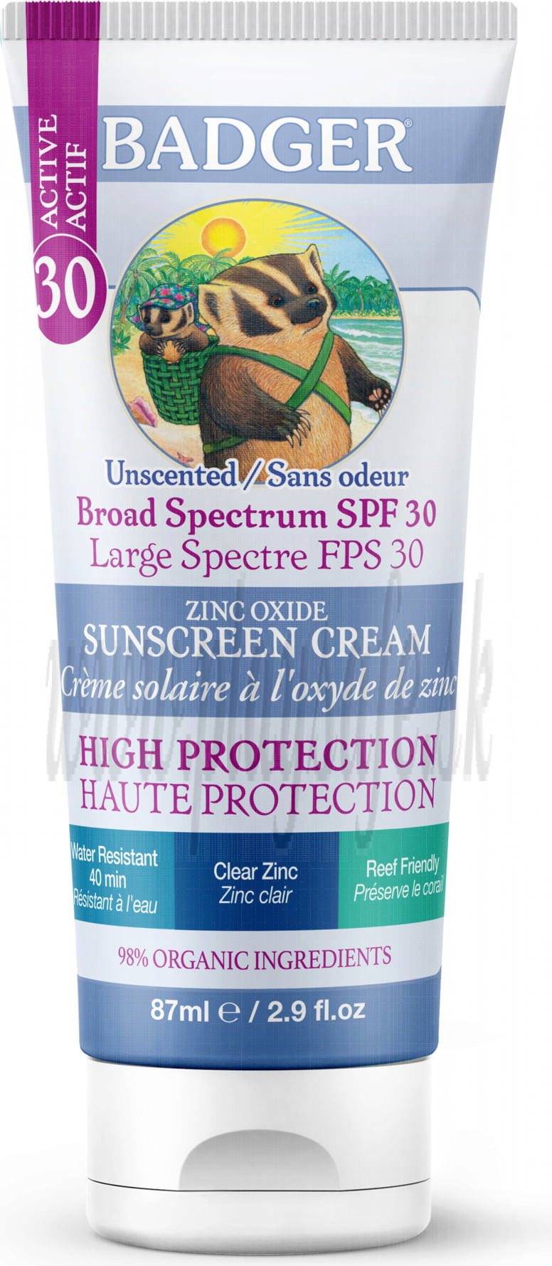 Badger Balm SPF 30 Opaľovací krém bez vône Clear Zinc, 87ml