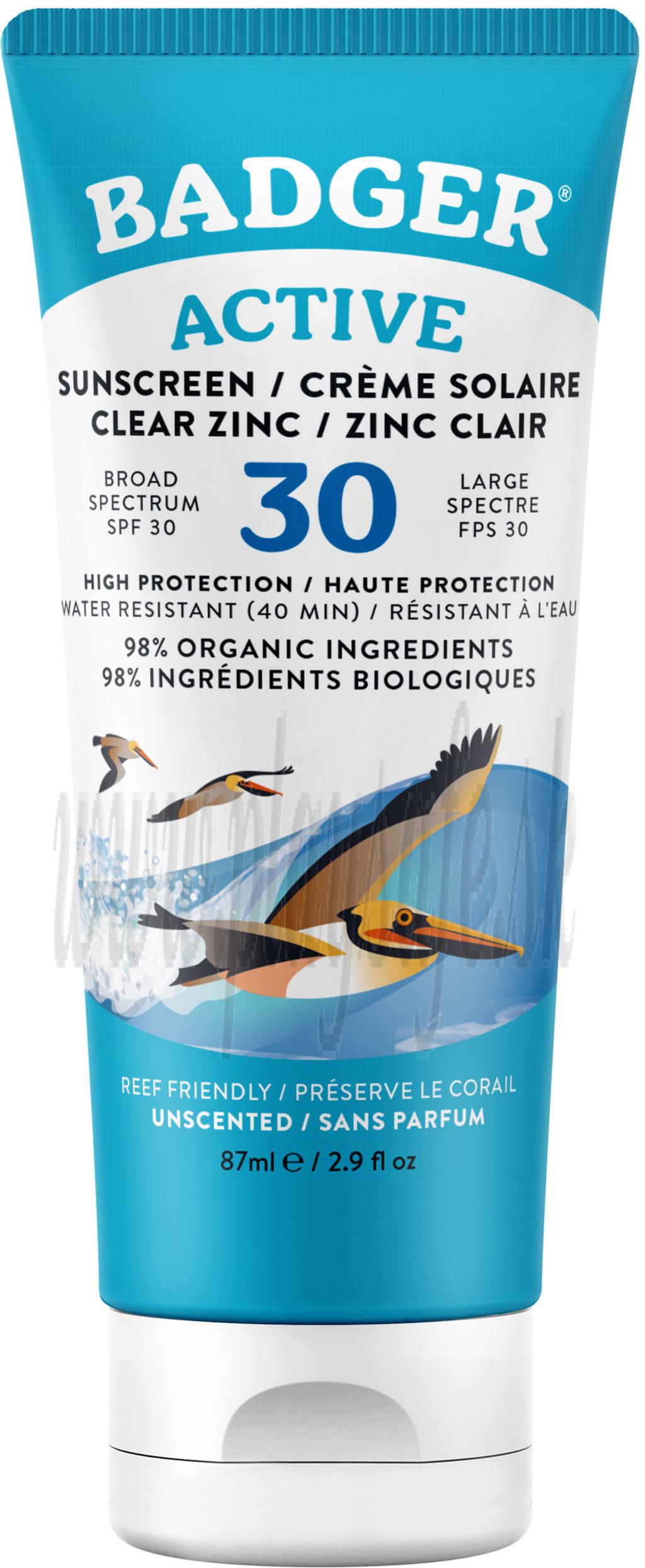 Badger Balm Clear Zinc Sunscreen Cream SPF 30 Unscented, 87ml